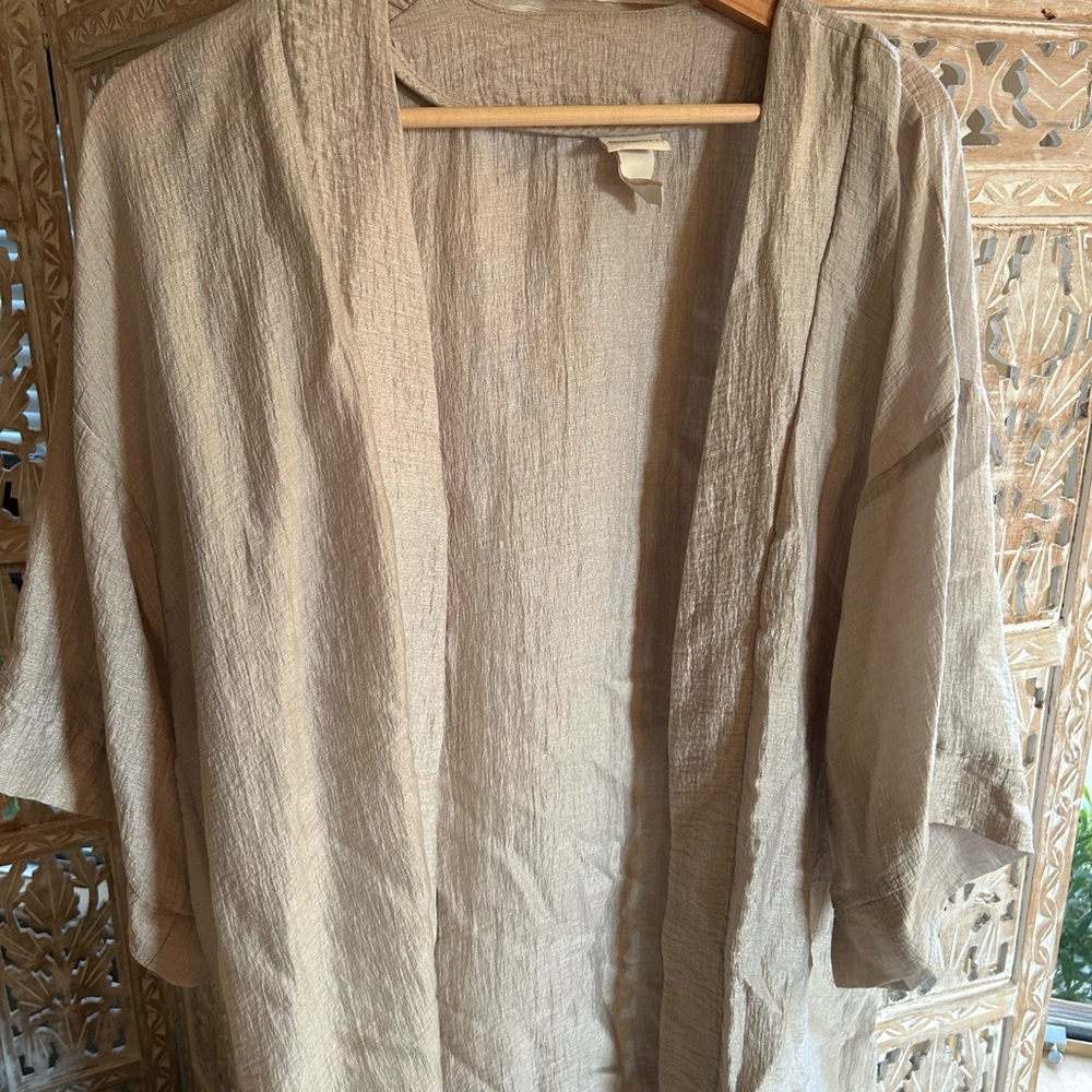 Beige Textured Open Front Cardigan